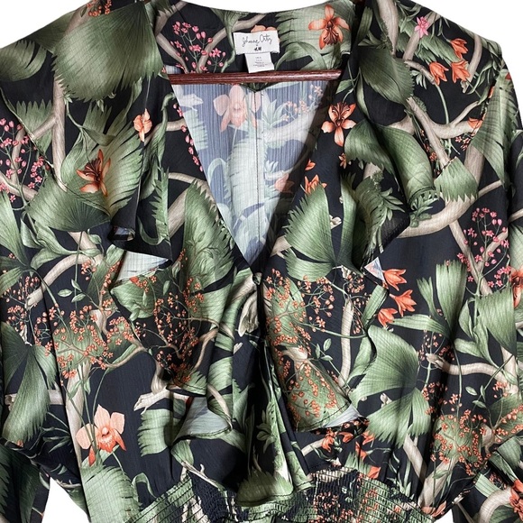 Johanna Ortiz x H&M Floral Print Silky Dolman Sleeve Mini Dress Small Green - Picture 9 of 15